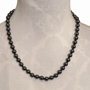 Genuine Hematite Beaded Necklace- Knotted between Each Bead | Minimalist Jewelry